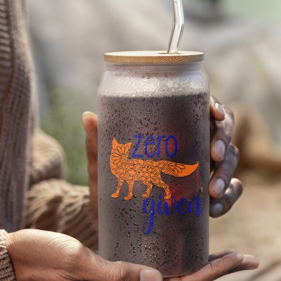 Zero Fox Given,  16oz Tumbler, Funny Frosted Glass Can, Animal Pun, Iced Coffee - Picture 5 of 7